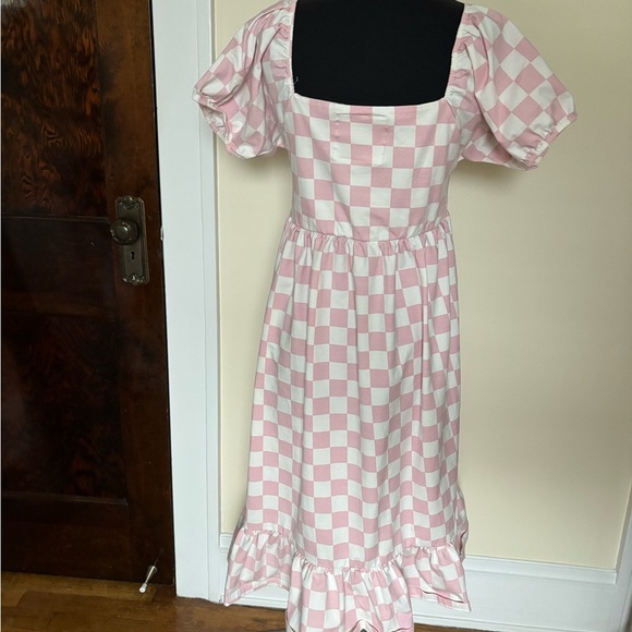 Monica + Andy Organic Life of the Party Dress Pink White Check Maternity - Picture 6 of 14